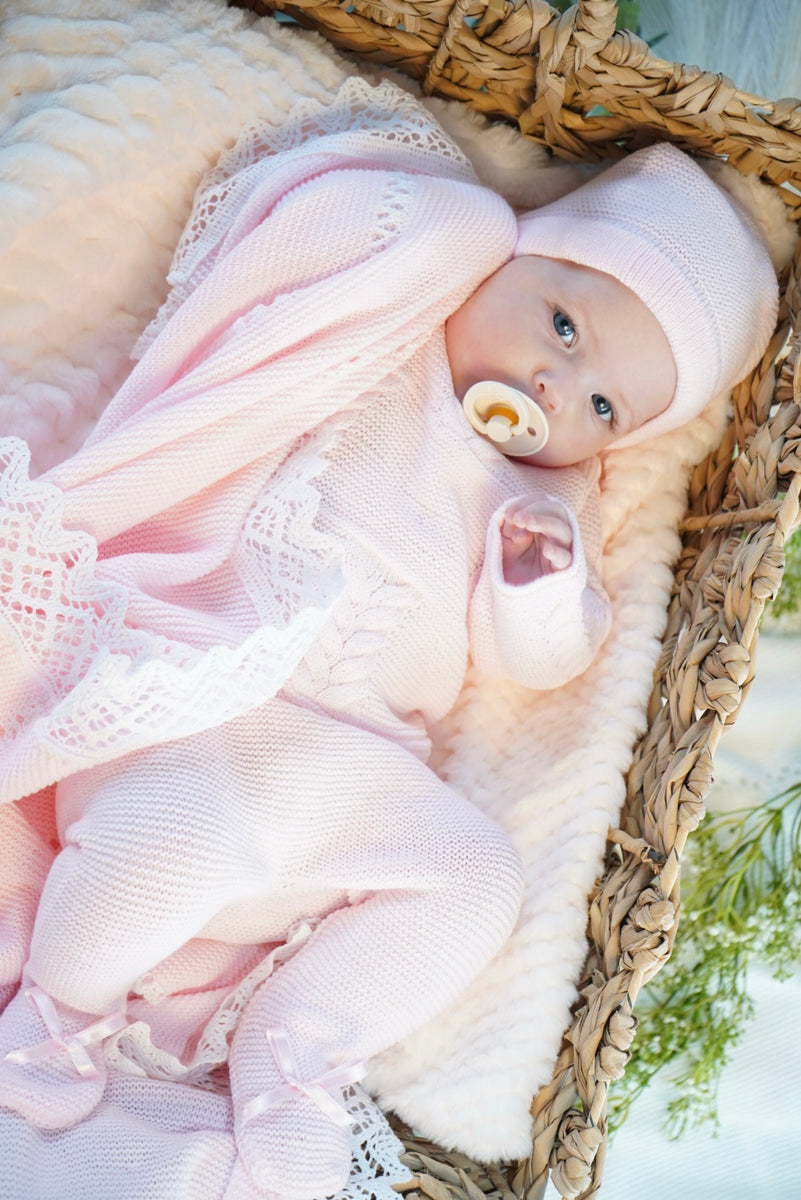 CableKnit Baby Knitted Set in Pink Gris Petalo