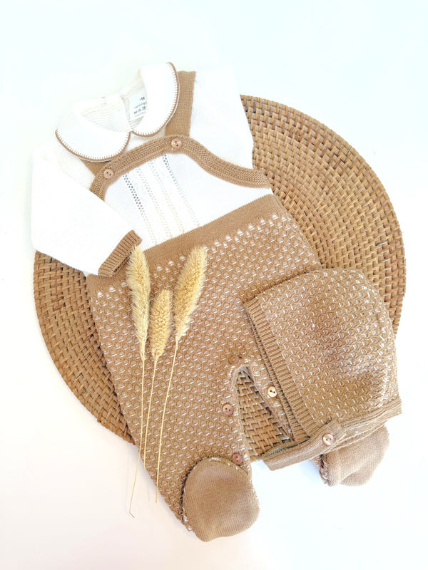 Luxe Knit Dots Rompers Set in Ochre and Ivory