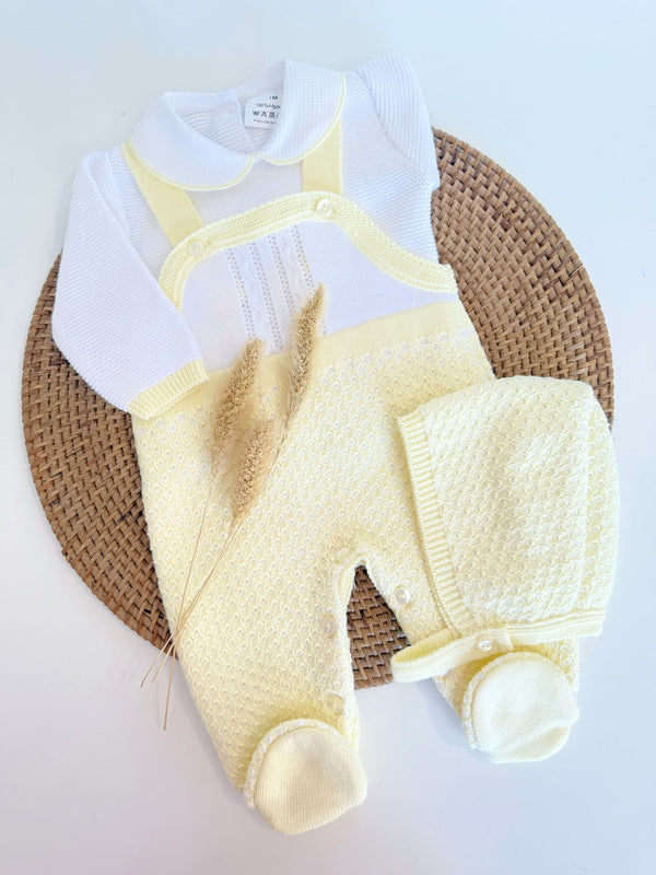 Luxe Knit Dots Rompers Set in Yellow and White
