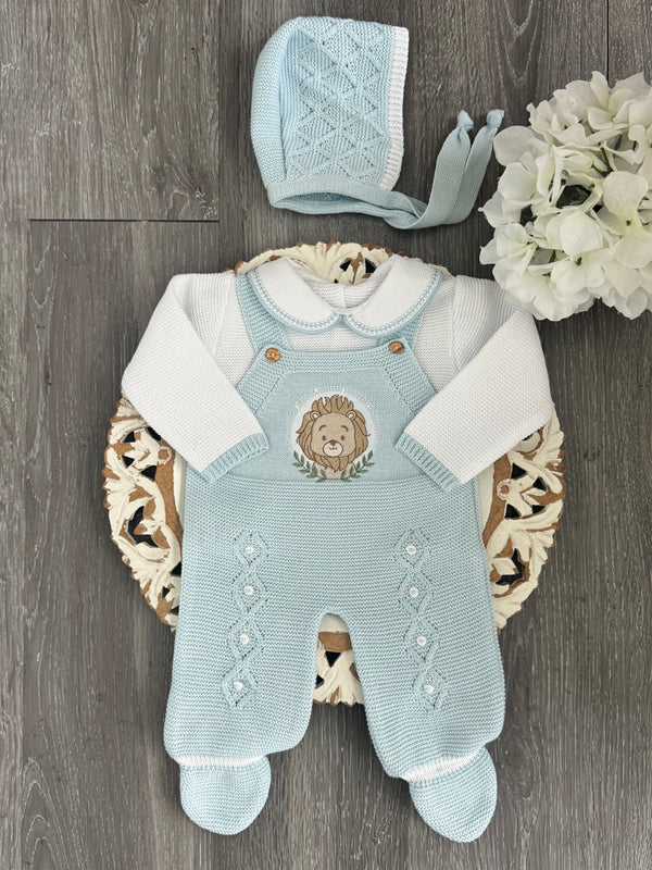 Lion Romper Knit Set In Sky Blue
