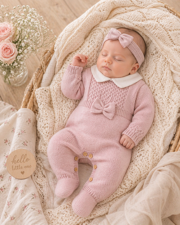 Knit Honeycomb and Bow Romper