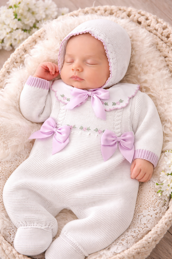 Gardenias Knit Romper in White and Purple