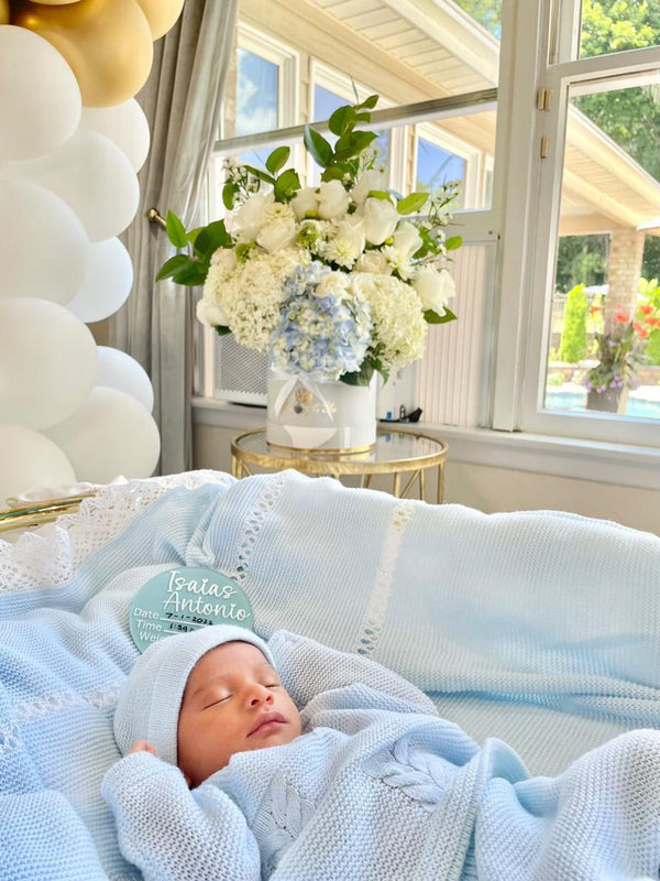 Cable-Knit Baby Knit Set in Light Blue