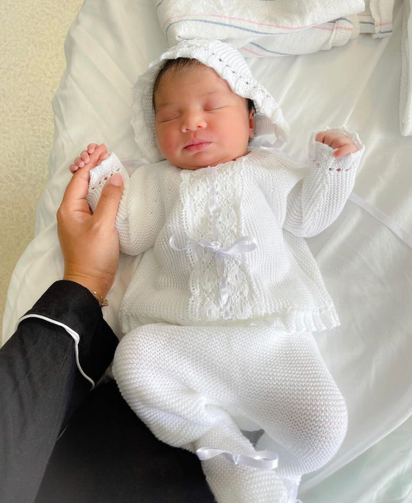 Delicate Lace Baby Knitted Set in White