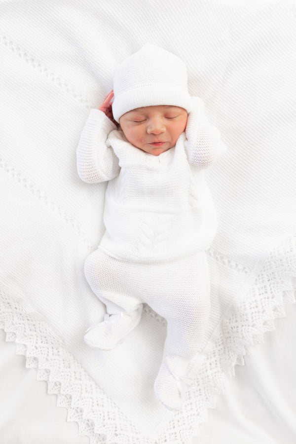 Cable-Knit Baby Knit Set in White